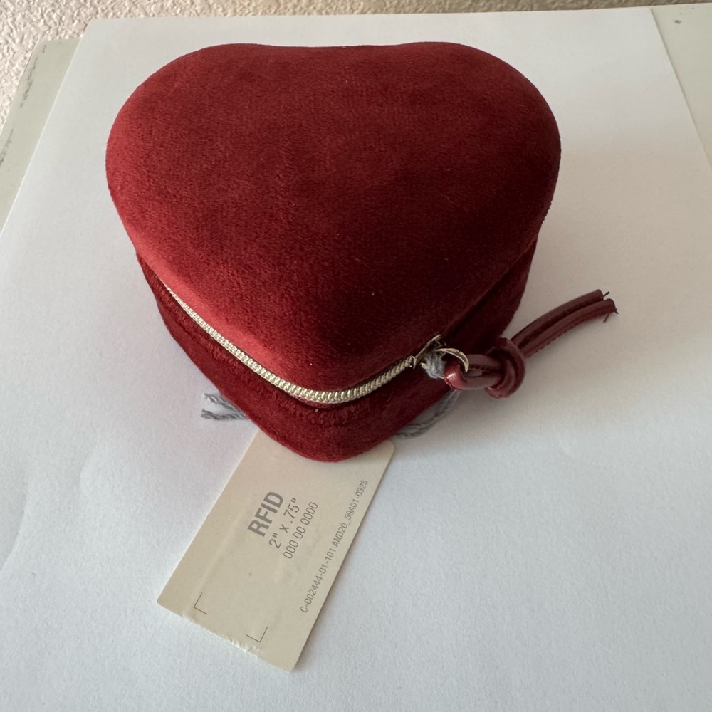 Heart-Shaped Jewelry Case - Burgundy Suede Finish